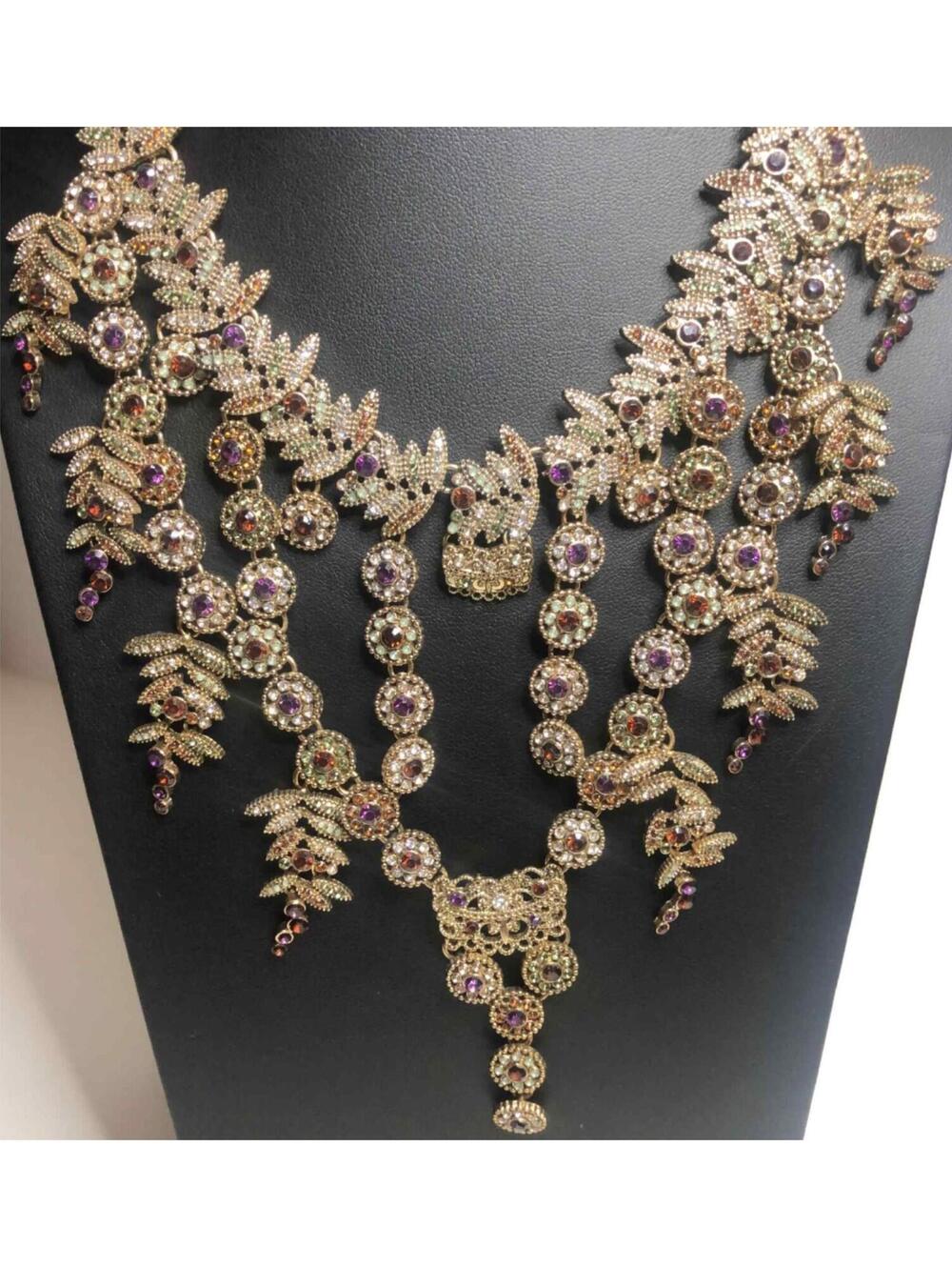 8379 Zara Goldtone cascade dramatic crystal station necklace 16-19"